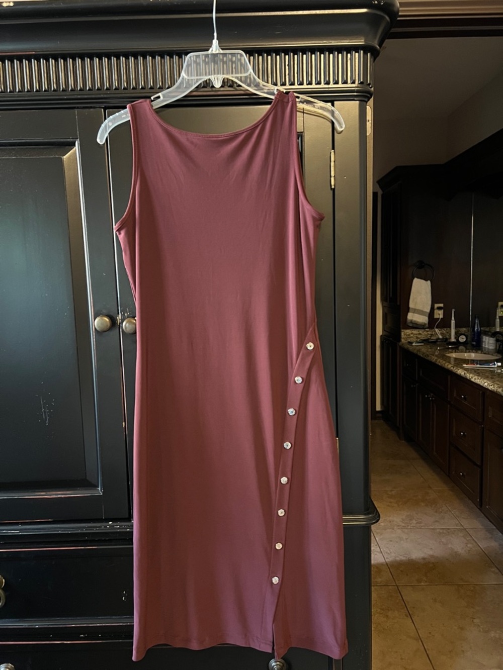 White House Black Market Burgundy Maroon Purple Dress w Side Buttons XS